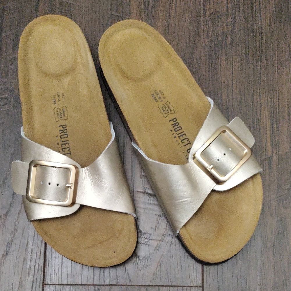 Project Cloud Soft Gold Leather Sandals